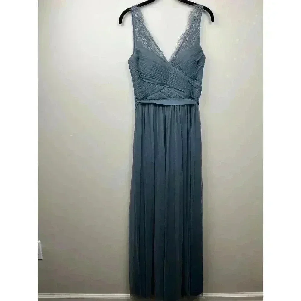 BHLDN Hitherto Fleur Gray Blue Formal Maxi Dress - size 2 - Picture 4 of 6
